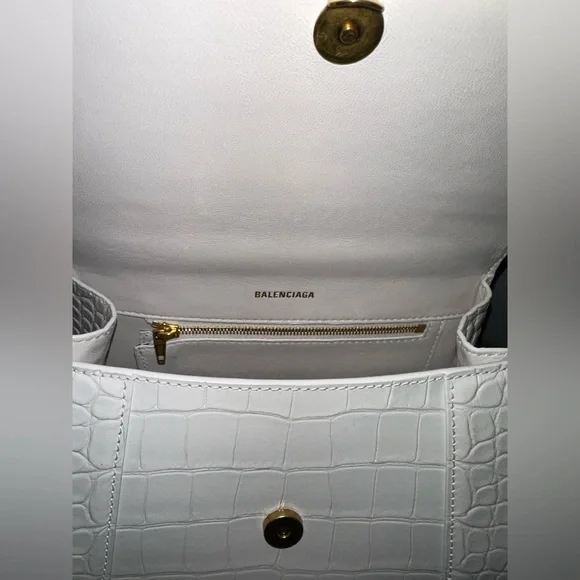 SOLD‼️BALENCIAGA- HOURGLASS SMALL HANDBAG CROCODILE EMBOSSED IN WHITE - Picture 6 of 8